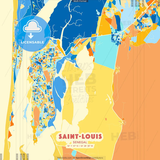 Saint-Louis, Senegal blue and orange vector art map template