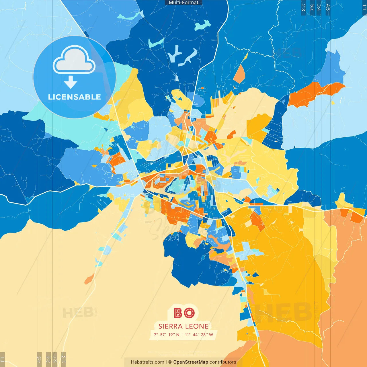 Bo, Sierra Leone blue and orange vector art map template