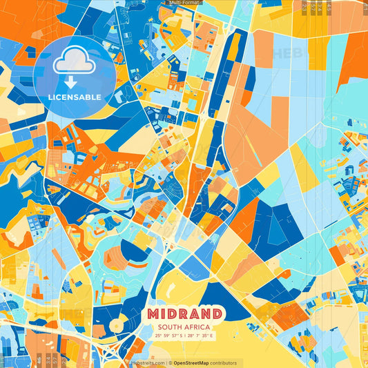 Midrand, South Africa blue and orange vector art map template