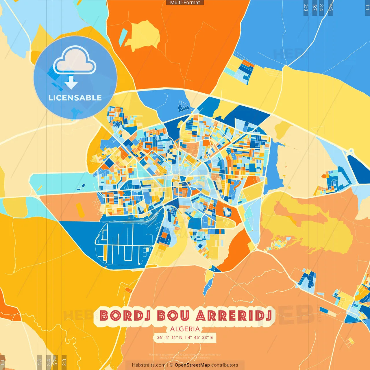 Bordj Bou Arreridj, Algeria blue and orange vector art map template
