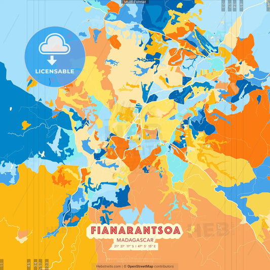 Fianarantsoa, Madagascar blue and orange vector art map template