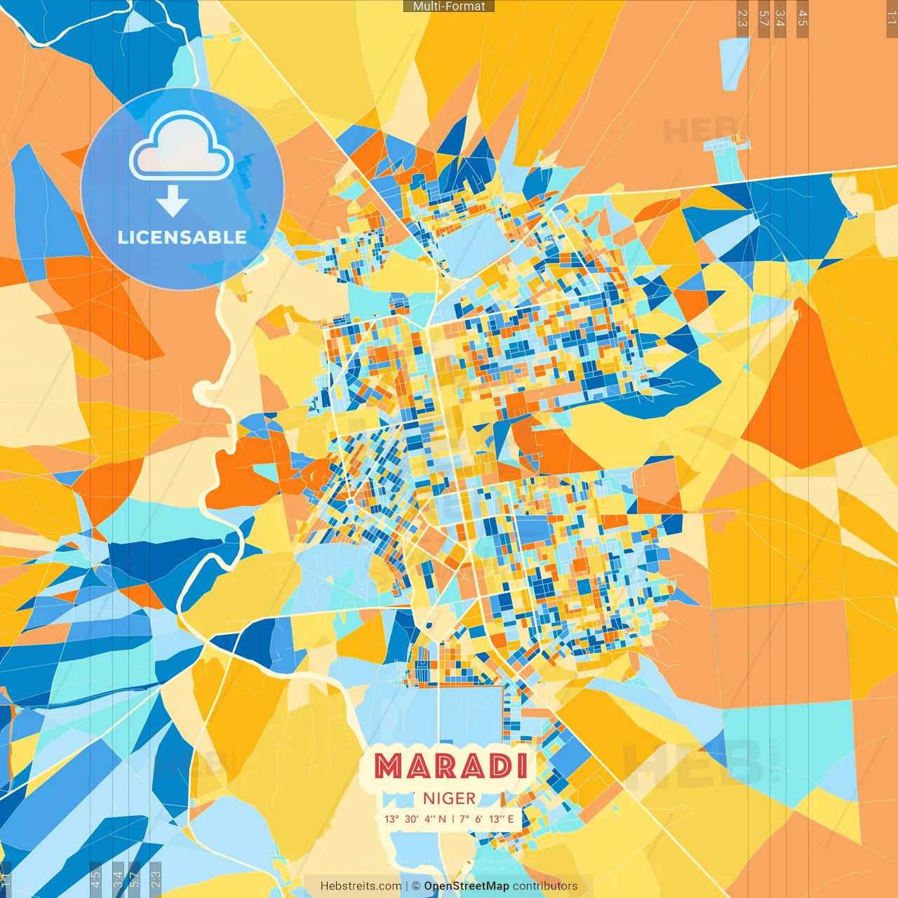 Maradi, Niger blue and orange vector art map template