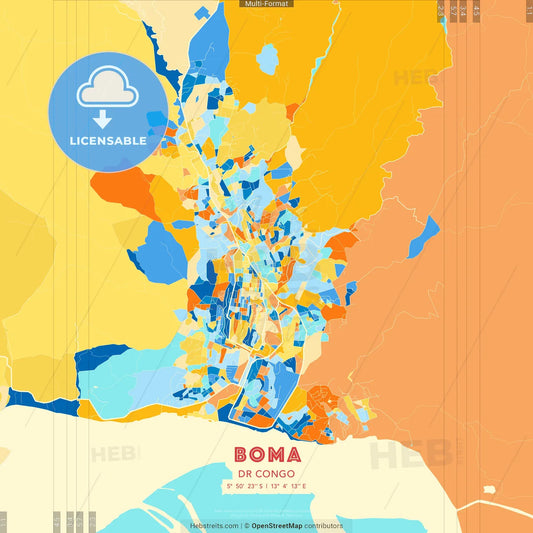 Boma, DR Congo blue and orange vector art map template