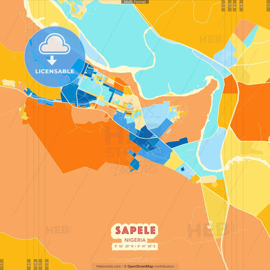 Sapele, Nigeria blue and orange vector art map template