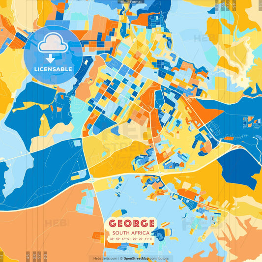 George, South Africa blue and orange vector art map template