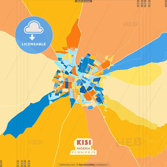 Kisi, Nigeria blue and orange vector art map template