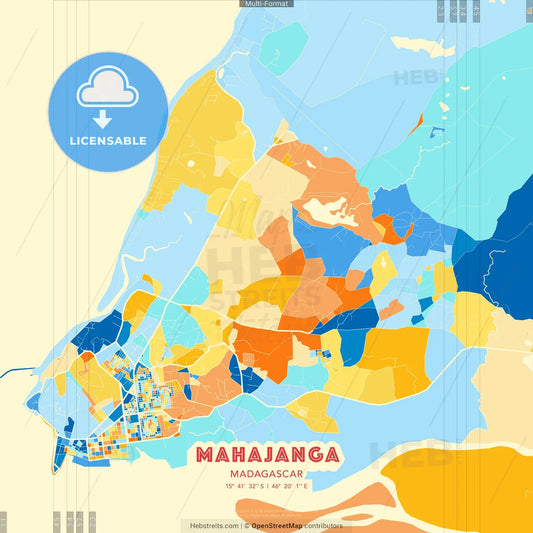 Mahajanga, Madagascar blue and orange vector art map template
