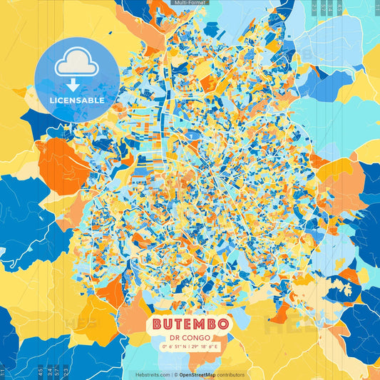 Butembo, DR Congo blue and orange vector art map template