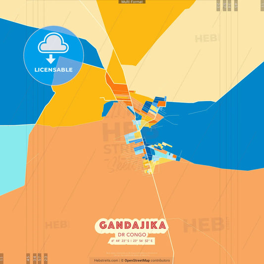 Gandajika, DR Congo blue and orange vector art map template