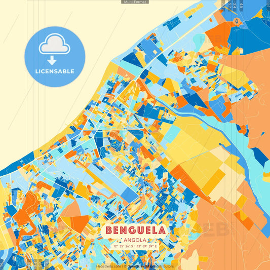 Benguela, Angola blue and orange vector art map template