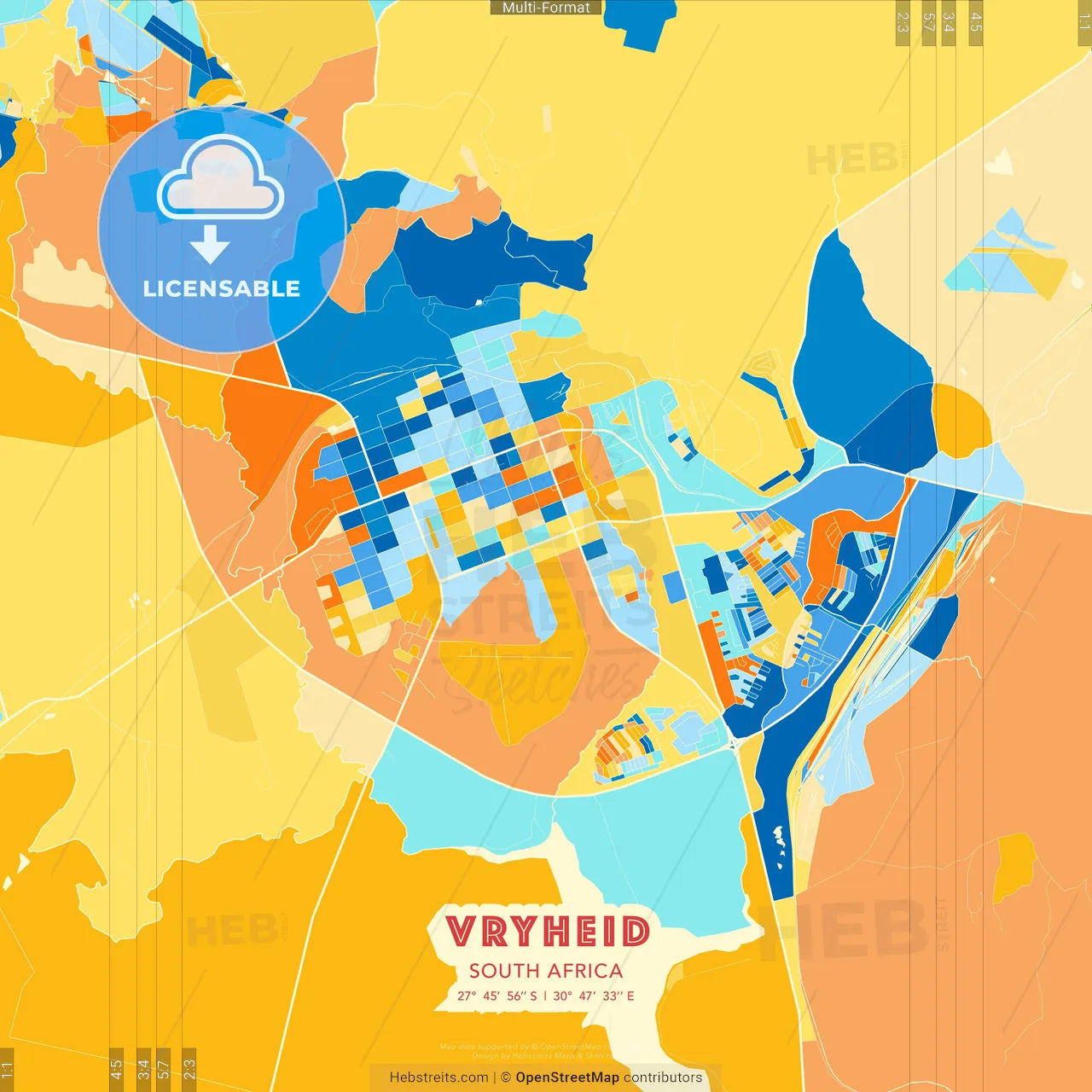 Vryheid, South Africa blue and orange vector art map template