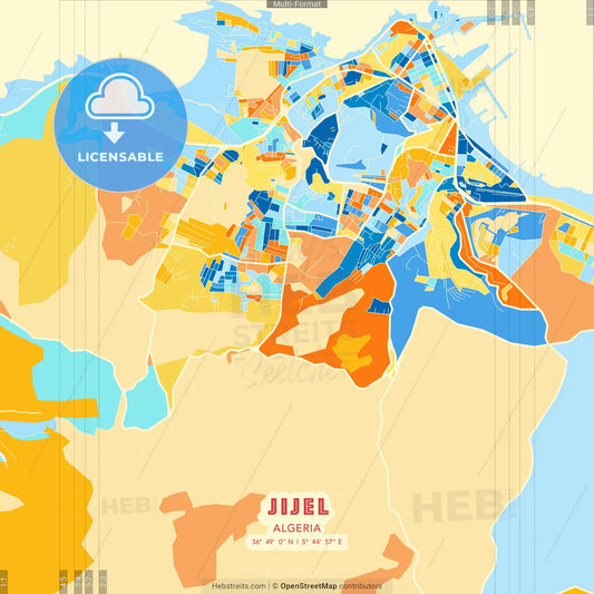 Jijel, Algeria blue and orange vector art map template