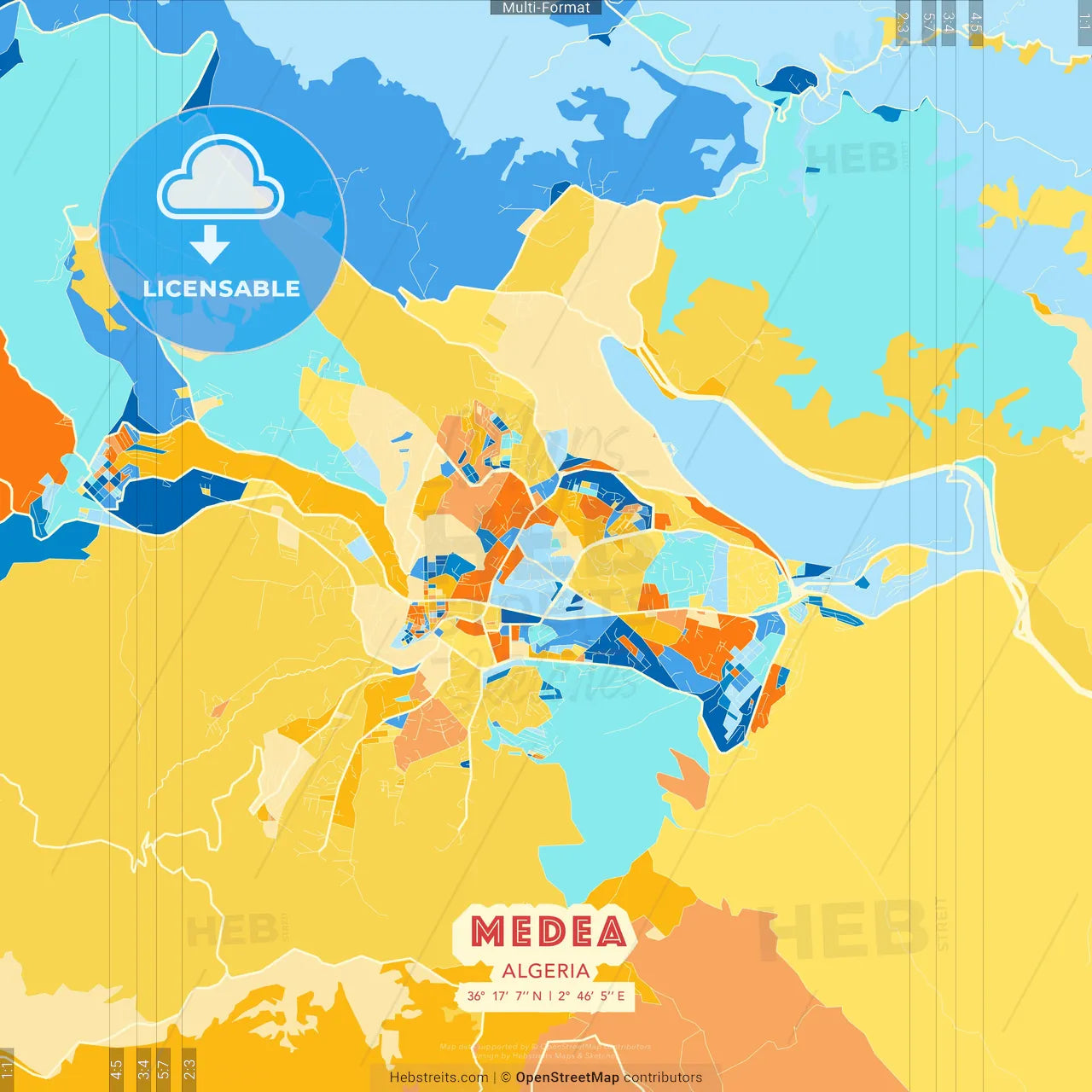 Medea, Algeria blue and orange vector art map template