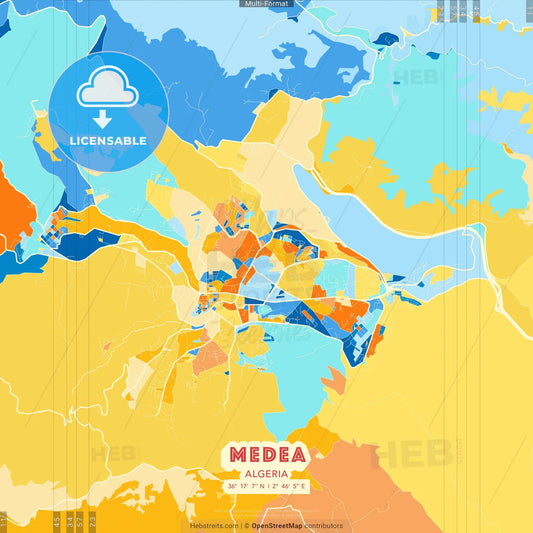Medea, Algeria blue and orange vector art map template