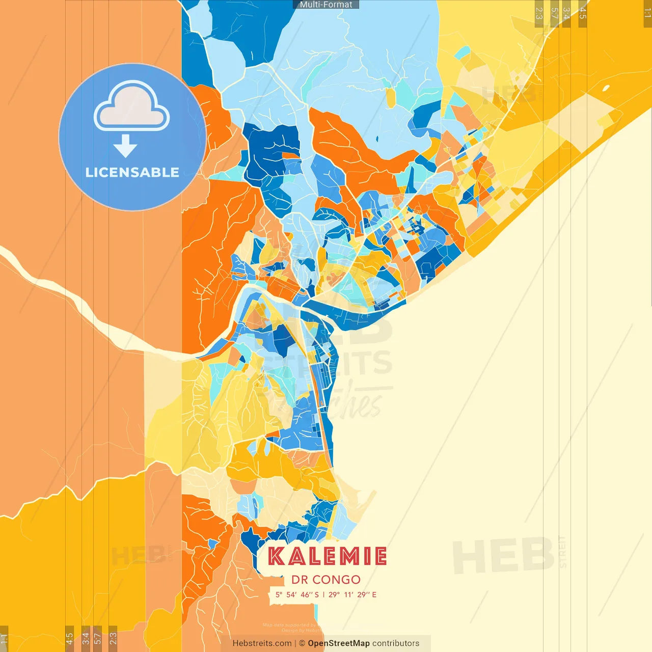 Kalemie, DR Congo blue and orange vector art map template