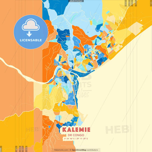 Kalemie, DR Congo blue and orange vector art map template