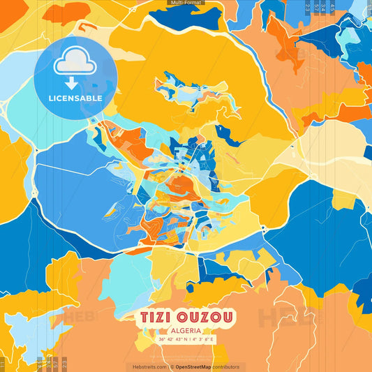 Tizi Ouzou, Algeria blue and orange vector art map template