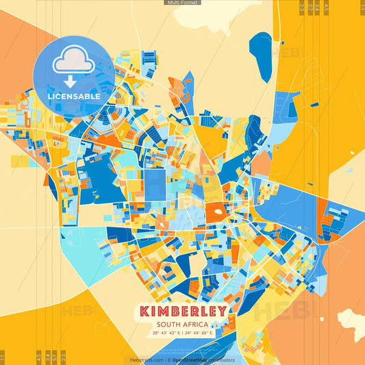 Kimberley, South Africa blue and orange vector art map template