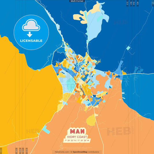 Man, Ivory Coast blue and orange vector art map template