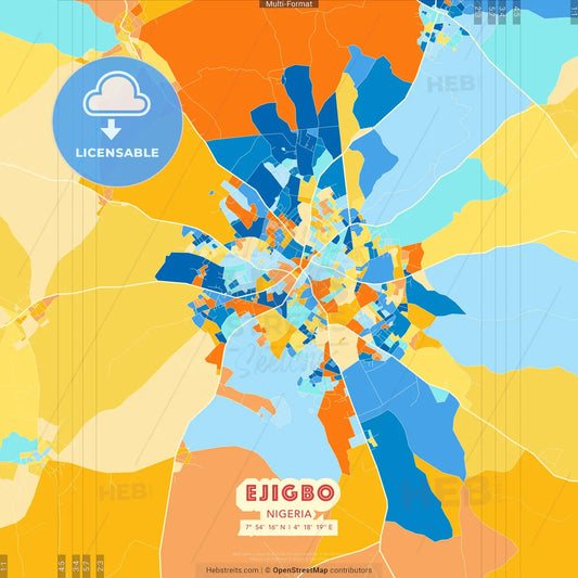 Ejigbo, Nigeria blue and orange vector art map template