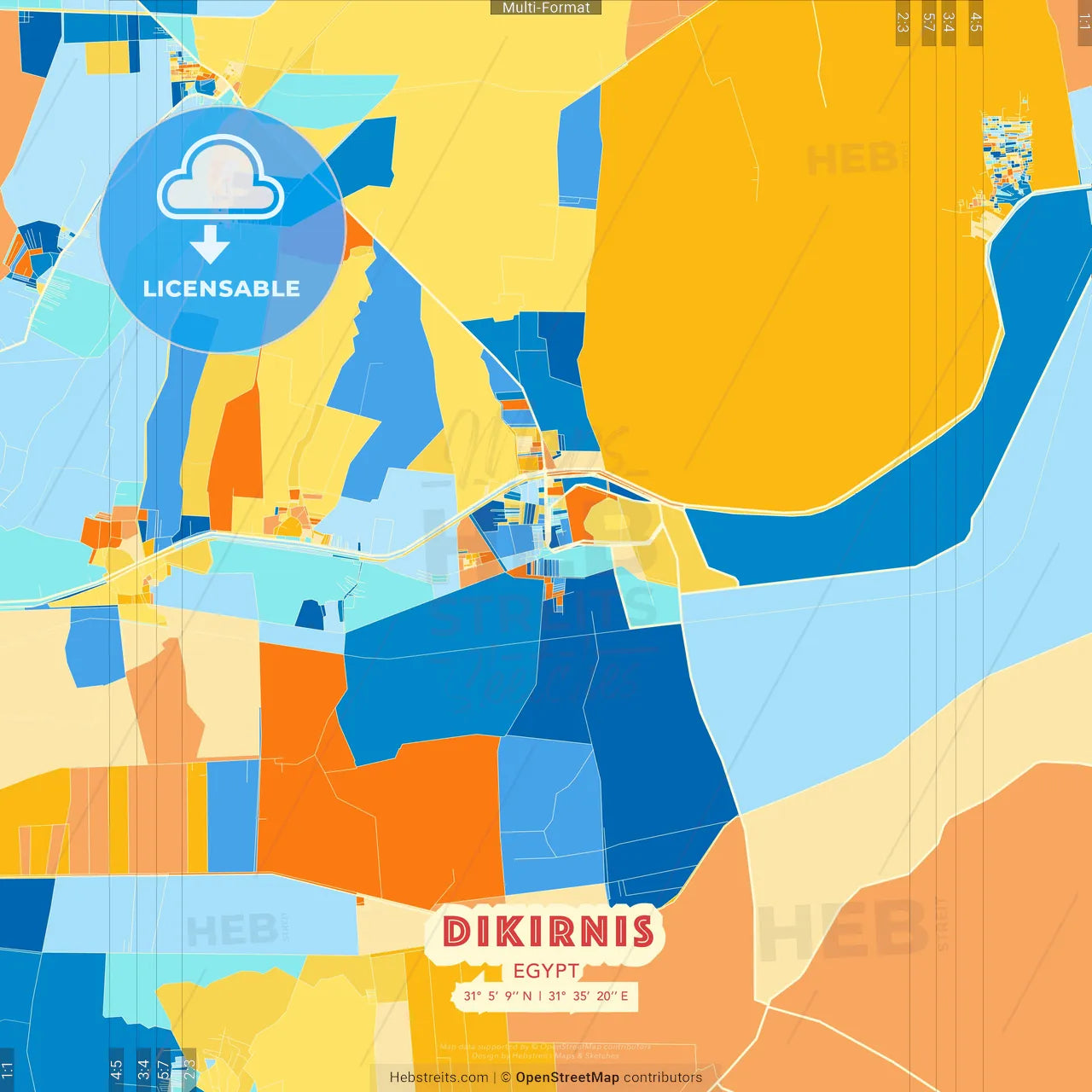 Dikirnis, Egypt blue and orange vector art map template