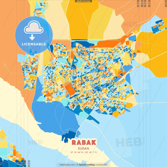 Rabak, Sudan blue and orange vector art map template