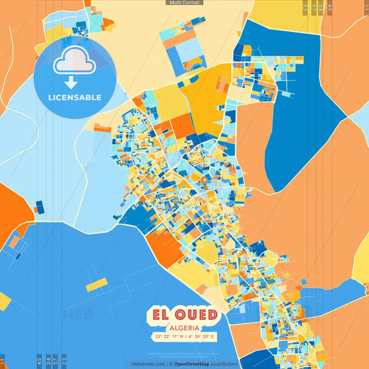 El Oued, Algeria blue and orange vector art map template