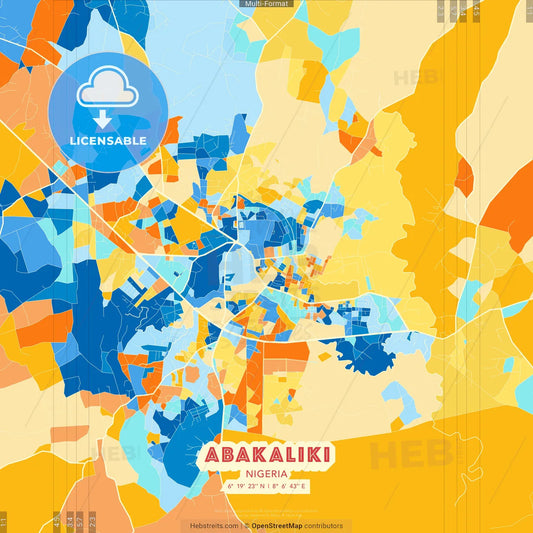 Abakaliki, Nigeria blue and orange vector art map template