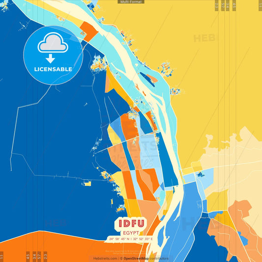 Idfu, Egypt blue and orange vector art map template