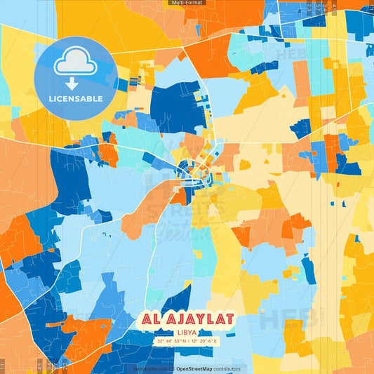 Al Ajaylat, Libya blue and orange vector art map template