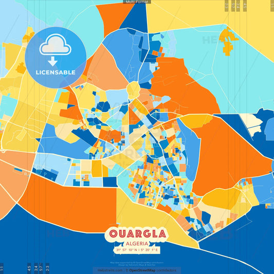 Ouargla, Algeria blue and orange vector art map template