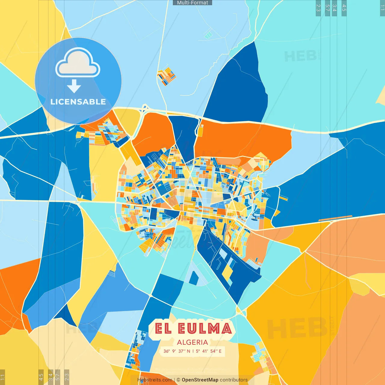 El Eulma, Algeria blue and orange vector art map template