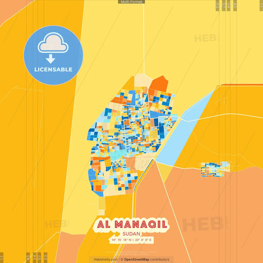 Al Manaqil, Sudan blue and orange vector art map template