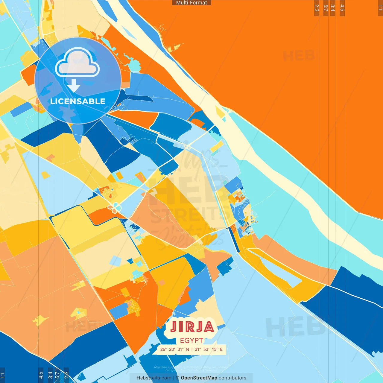 Jirja, Egypt blue and orange vector art map template