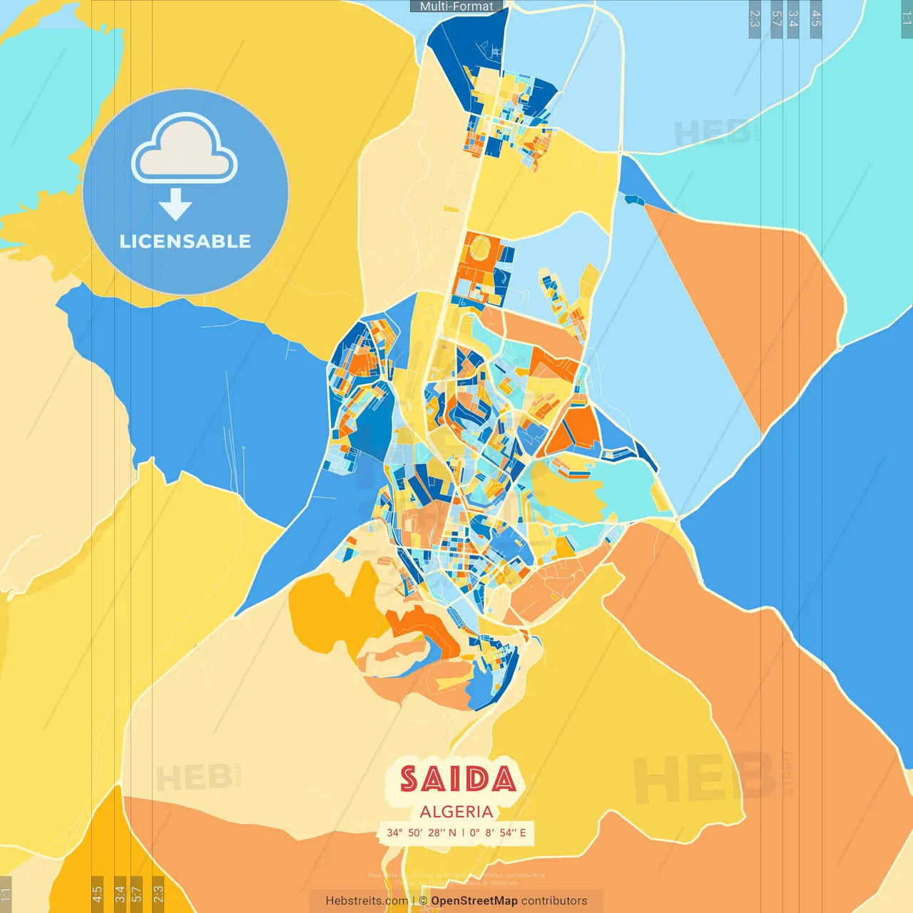 Saida, Algeria blue and orange vector art map template