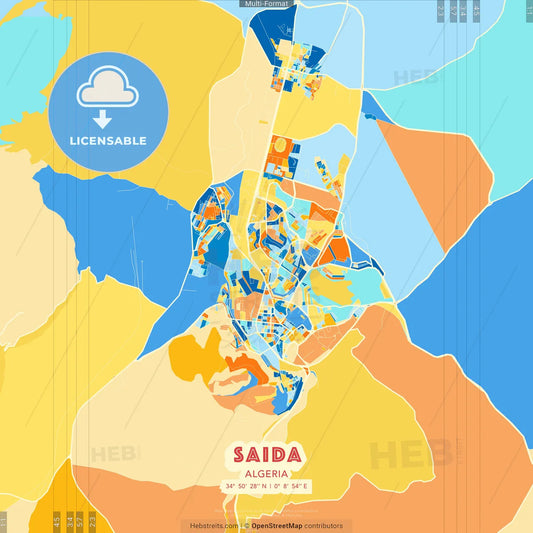 Saida, Algeria blue and orange vector art map template
