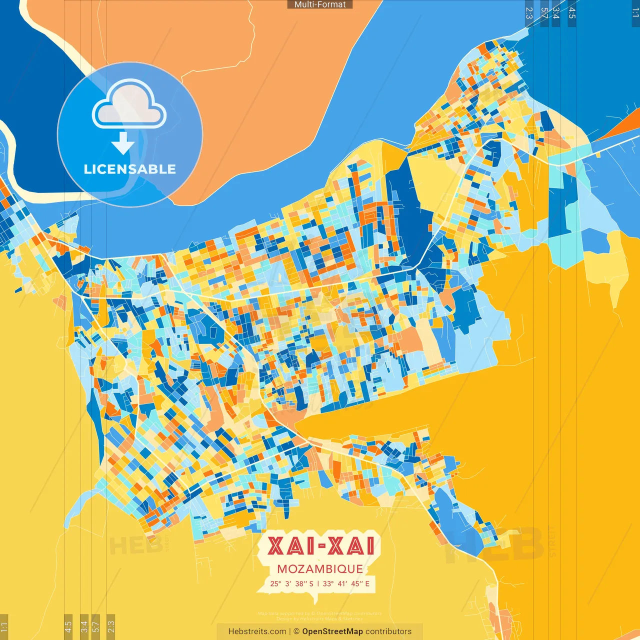 Xai-Xai, Mozambique blue and orange vector art map template