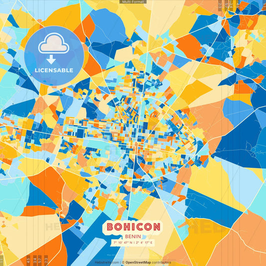 Bohicon, Benin blue and orange vector art map template