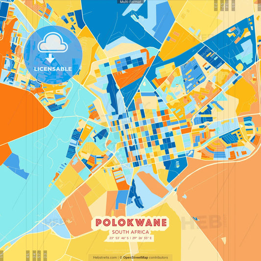 Polokwane, South Africa blue and orange vector art map template
