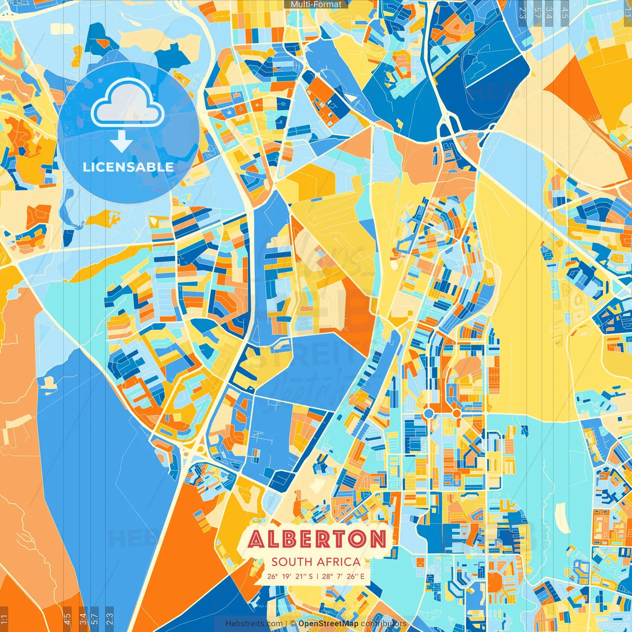 Alberton, South Africa blue and orange vector art map template