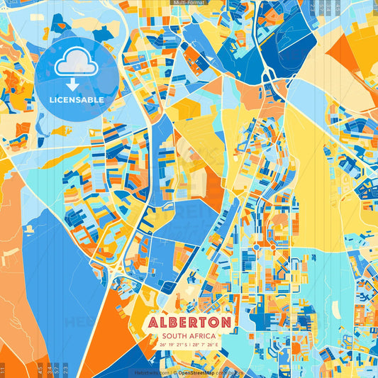 Alberton, South Africa blue and orange vector art map template