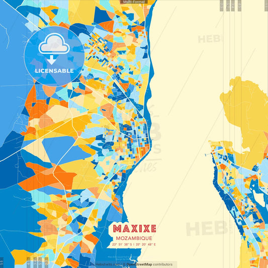 Maxixe, Mozambique blue and orange vector art map template