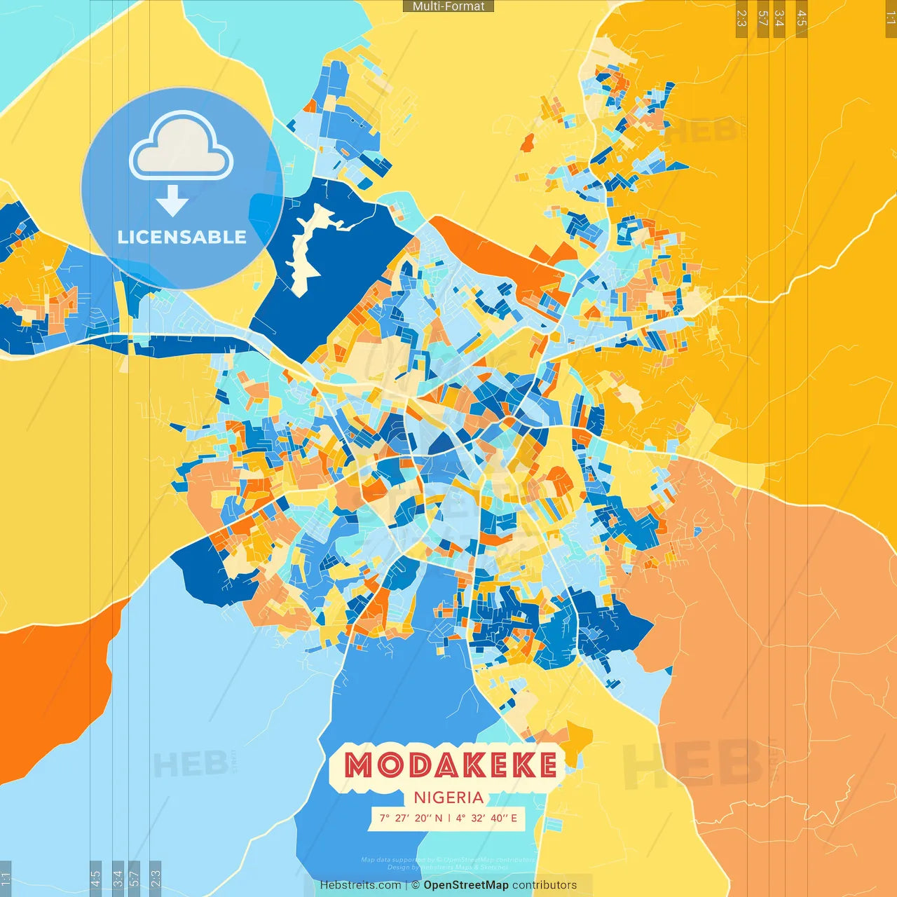 Modakeke, Nigeria blue and orange vector art map template