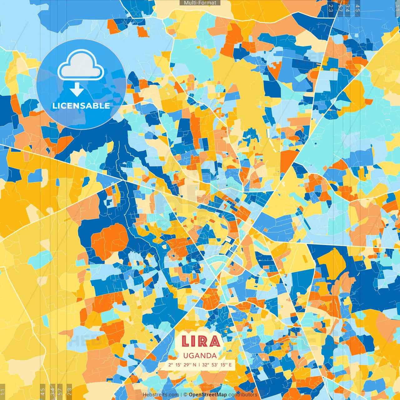 Lira, Uganda blue and orange vector art map template