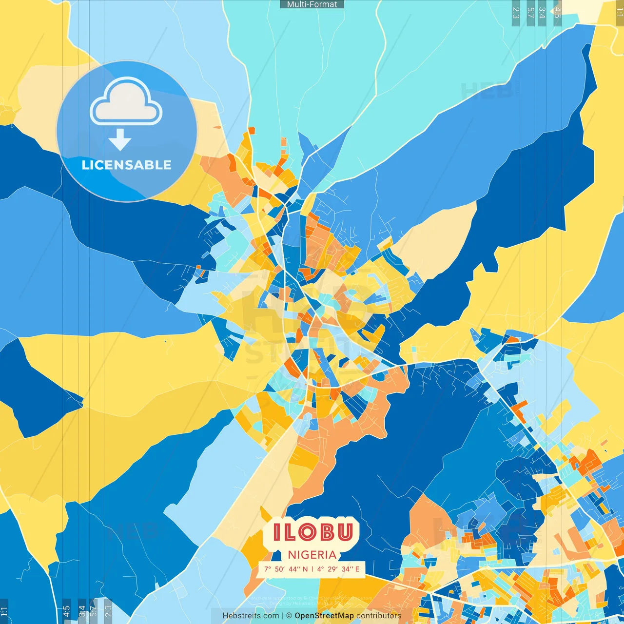 Ilobu, Nigeria blue and orange vector art map template