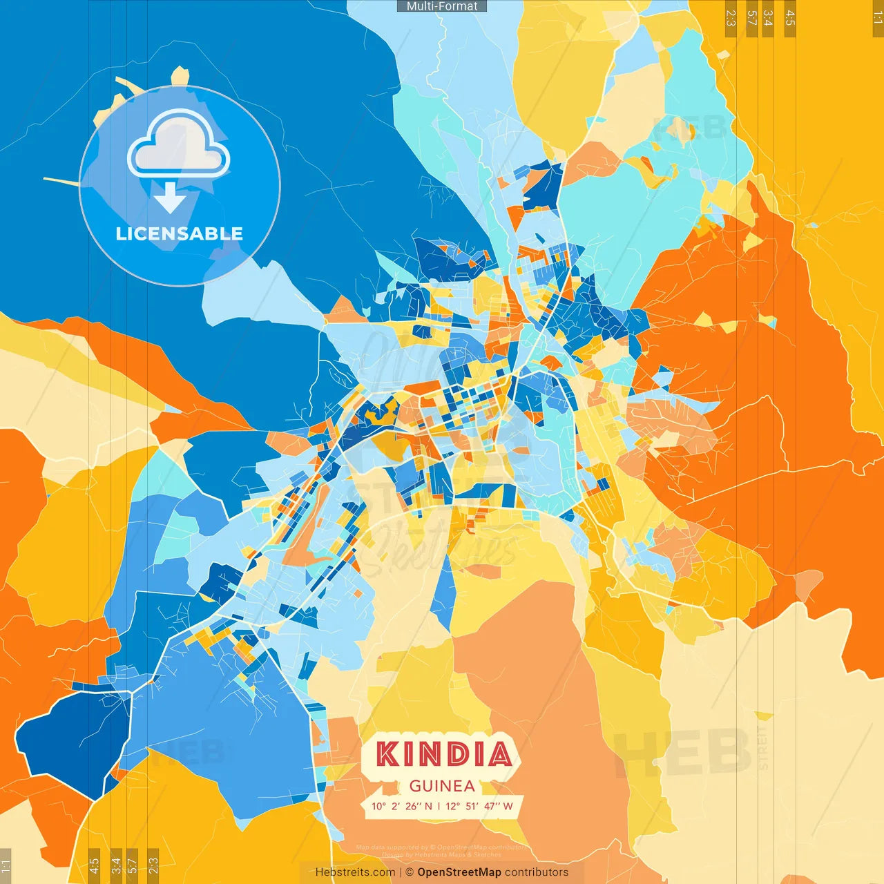 Kindia, Guinea blue and orange vector art map template