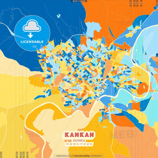 Kankan, Guinea blue and orange vector art map template