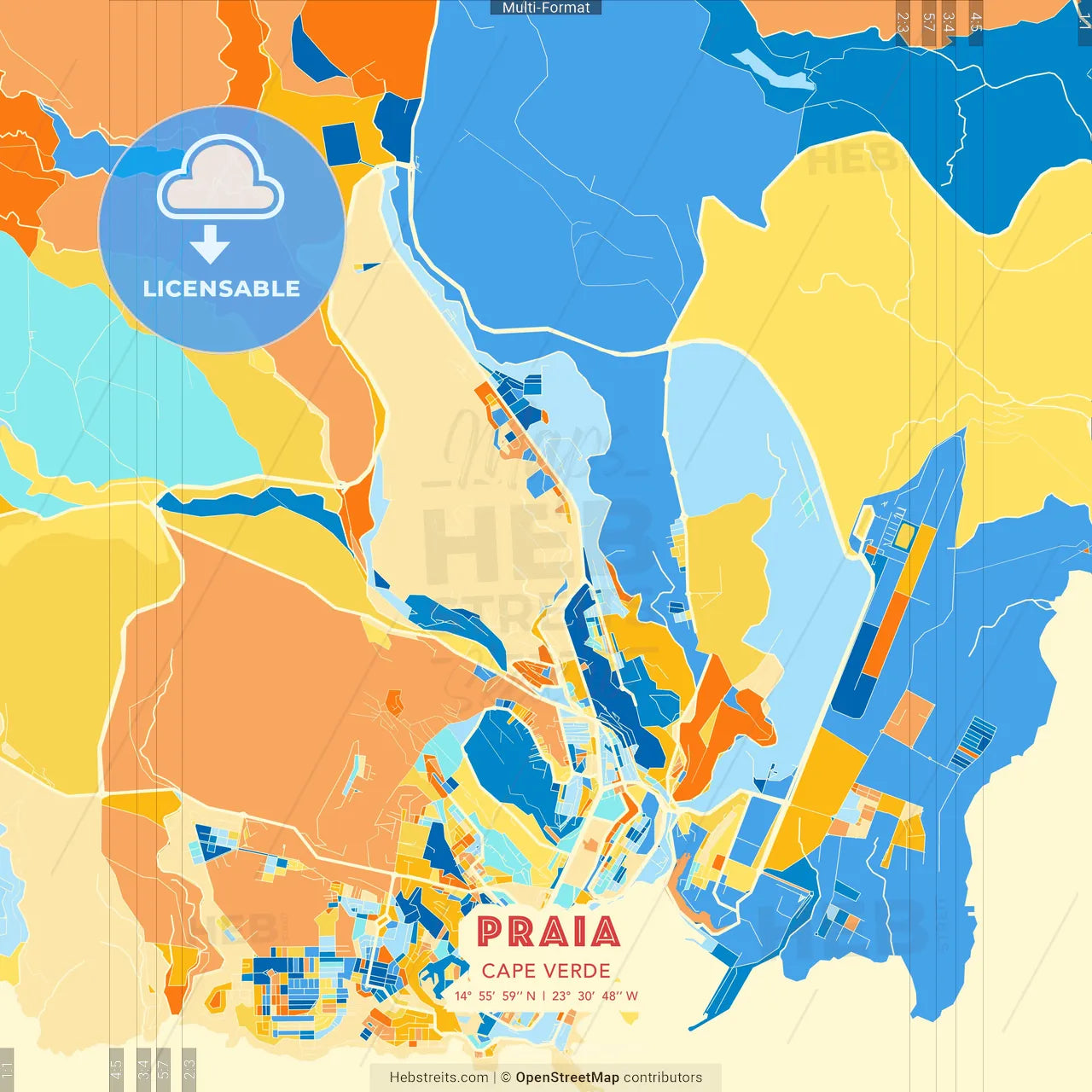 Praia, Cape Verde blue and orange vector art map template