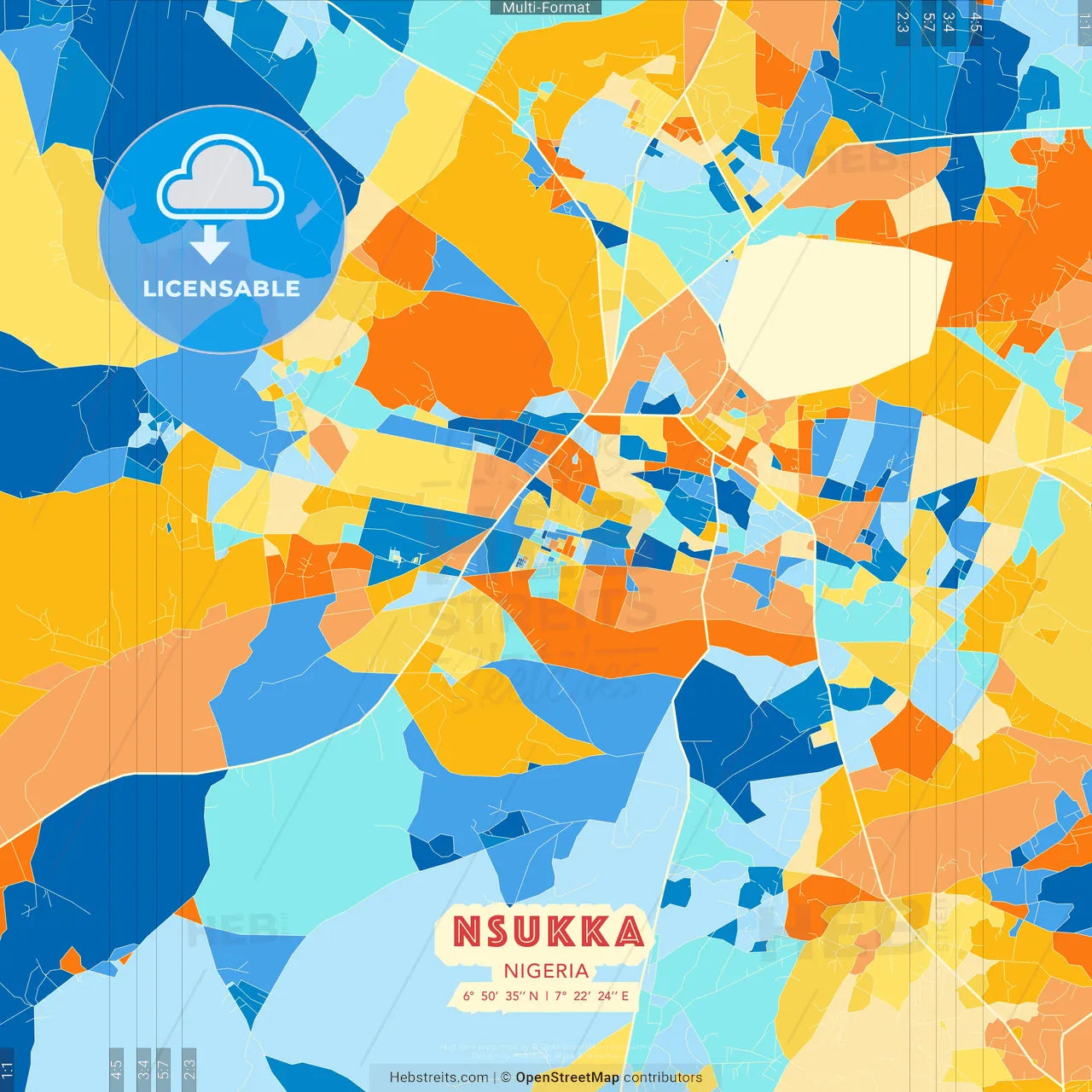 Nsukka, Nigeria blue and orange vector art map template