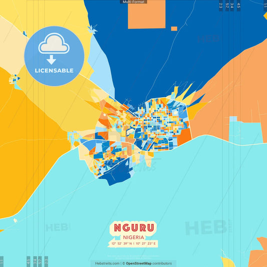 Nguru, Nigeria blue and orange vector art map template